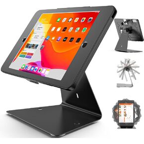 Anti-Theft iPad Kiosk Stand, Aluminum Lightweight Secure iPad POS Stand, 360° Swivel Lockable Tablet Holder Enclosure- Compatible w/iPad 10.2" (2021 9th Gen, 2020 8th Gen & 2019 7th Gen)