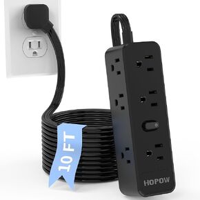 Surge Protector Power Strip, 10 Ft Ultra Thin Flat Plug Extension Cord with 9 Widely AC Outlets, 1700 Joules, Wall Mount 3-Side Outlet Extender for Travel Home Office College Dorm, Black