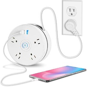 Retractable Power Strip, 6FT Retractable Extension Cord Flat Plug with 4 Outlets 2 USB Ports Fast Charge, Indoor Desk Charging Station, for Travel, Cruise Ship, Office, School, Dorm Room Essentials