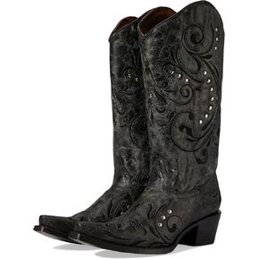 Corral Boots Women's Embroidery & Studs Western Boots | Snip Toe 13" Shaft Cowhide Leather Mid-Calf Cowboy Boots for Women