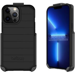 حافظة BELTRON مع مشبك حزام لهاتف iPhone 15، حافظة هجينة رفيعة للحماية الكاملة وحافظة بمشبك حزام دوار مع مسند مدمج، مقاوم للخدش/ممتص للصدمات (أسود داكن)