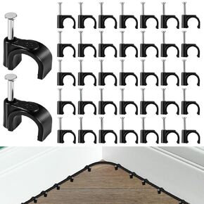 100pcs Wire Mounting Clips,0.39in Black Coax Cable Network Clamp PE Steel Hose Clips Wire Wall Assortment for Various Cable Management Cords