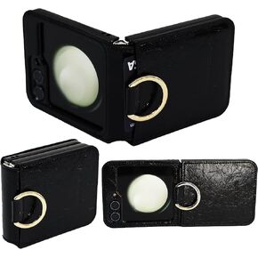 [BeYourSanta] Galaxy Z Flip 5 Case Mars Yard with Card Holder, Camera Cover, and Hinge Protection - Genuine Leather | Ring Holder (Axiom Green, Card Holder : 3 Slots)