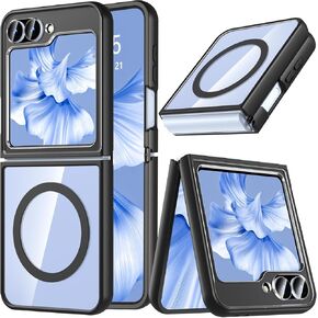 For Samsung Galaxy Z Flip 6 Case Magnetic,Z Flip 6 Case Hensinple [Compatible with MagSafe] Transparent Shockproof Slim Rugged Hard PC Clear Back Protective Phone Case Cover for Galaxy Z Flip 6(Black)