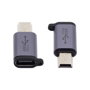 CY Adapter 2pcs/lot USB-C USB2.0 Type C Female to Micro Mini USB Male Power Adapter 480Mbps Data with Chain Holes