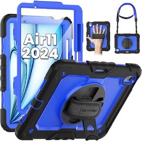 SEYMAC Case for iPad Air 13 Inch M4/M3/M2 (2026/2025/2024), Black | Heavy Duty Shockproof Protective, Built-in Screen Protector, 360° Rotating Stand, Hand/Shoulder Strap, Pencil Holder in Saudi Arabia