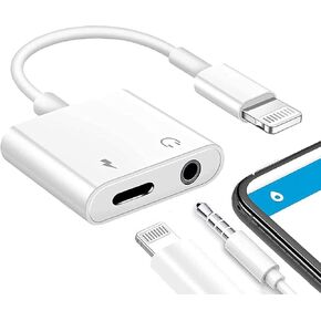 [Apple MFi Certified] Lightning to 3.5mm Headphone Jack Adapter for iPhone,Dongle 2 in 1 Charger and Aux Audio Splitter Adapter Compatible with iPhone 14 13 12 11 Pro Max XS XR 8 7 6 5 White in Kuwait