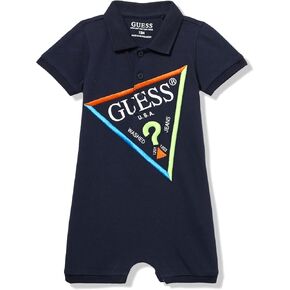 GUESS baby-boys Stretch Pique Triangle Logo Romper