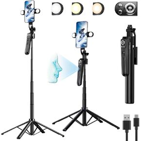 Auto face tracking tripod 360 rotation,70" Expandable selfie stick tripod,face body tracking phone tripod selfie stick, with fill light auto tracking tripod,Remote & Gesture Control tripod