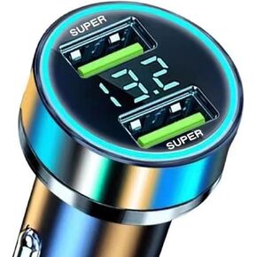 USB Car Phone Charger Adapter with Voltage Display Dual Port 100W Max for Huawei Super Warp for Oneplus Oppo Vivo Cigarette Lighter USB Charger Ultra Fast for Samsung Android Phone