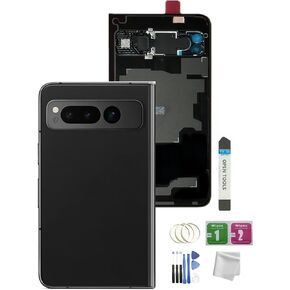 Pixel Fold Back Glass Replacement for Google Pixel Fold 5G 2023 7.6" Back Cover Glass with Pre-Installed with Tape+Camera Lens+Tools (Obsidian)