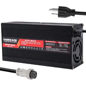 58.8V 5A Charger 52V Li-ion Battery Charger Black Aluminum Case with Cooling Fan Output GX16-3pin Connector Used for 14S 52V Lithium Battery Pack 52V Smart Charger