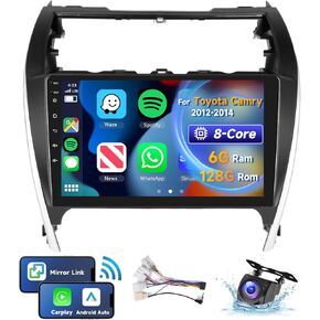 [8 CORE 6G+128G] Car Radio for Toyota Camry 2012 2013 2014 with Wireless Carplay/Android Auto, 10.1 Inch Android 13 IPS Touch Screen Car Stereo, Bluetooth, GPS, WiFi, SWC, DSP + Backup Camera