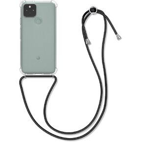 kwmobile Crossbody Case Compatible with Google Pixel 5 Case - Clear TPU Phone Cover w/Lanyard Cord Strap - Transparent