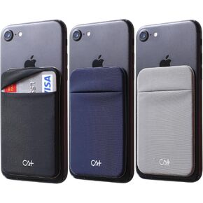 CA+ Phone Wallet Card Holder for Phone Case Sleeves Stick On Wallet for Cell Phone Card Holder Durable Adhesive Sticker ID Credit Card Holder for Back of Phone (Black/Navy/Grey)