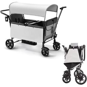 Foldable Stroller Wagon for 2 Kids, Wagon Stroller with Adjustable Handle-Bar, Push Pull Collapsible Stroller with Removable UV-Protection Canopy 5-Point Harness Shock-Absorbing Wheels, Grey in Saudi Arabia