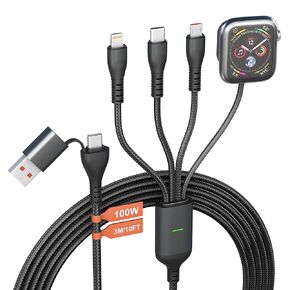 100W USB C Cable for Apple Watch Charger iPhone Charger 10FT 4 in 2 USB C Multi iWatch Charger Fast Charging Cable Compatible with Apple Watch iPhone MacBook i Pad Dell Galaxy Android, MFi Certified