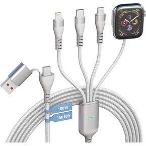 100W USB C Cable for Apple Watch Charger iPhone Charger 10FT 4 in 2 USB C Multi iWatch Charger Fast Charging Cable Compatible with Apple Watch iPhone MacBook i Pad Dell Galaxy Android, MFi Certified