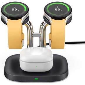 Dual Watch Charger Compatible with Samsung Watch, SwanScout 704S, 3 in 1 Wireless Charging Station for Galaxy Watch 6/6 Classic/5 Pro/5/4/3/Active 2, Galaxy Buds2 Pro, Double Watch Charger