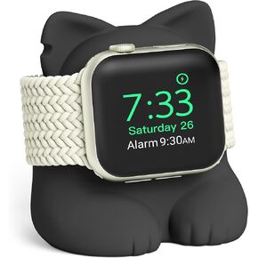 ELETIUO Charger Stand Compatible with Apple Watch Series 49/45/44/42/41/40/38mm iWatch Ultra2/Ultra/9/8/7/6/SE2/SE/5/4/3/2/1,Silicone Charging Dock Organizer Supports Night Stand Mode,Black