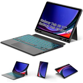 Trackpad Keyboard Case for Samsung Galaxy Tab S9 11"/S9 FE 10.9", Case with Keyboard for S9/S9 FE SM-X710/X716B/X718U SM-X510/X516B/X518U 2023, S9 Tab Stand Cover Detachable Backlit Keyboard Black