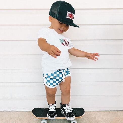 Hoanselay Baby Boy 4th of July Summer Outfit American Flag Short Sleeve T Shirt + Checkered Shorts Toddler 2PCS Clothes Set in Saudi Arabia