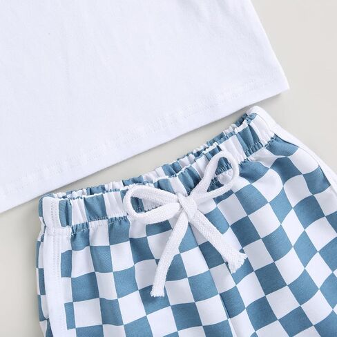 Hoanselay Baby Boy 4th of July Summer Outfit American Flag Short Sleeve T Shirt + Checkered Shorts Toddler 2PCS Clothes Set in Saudi Arabia