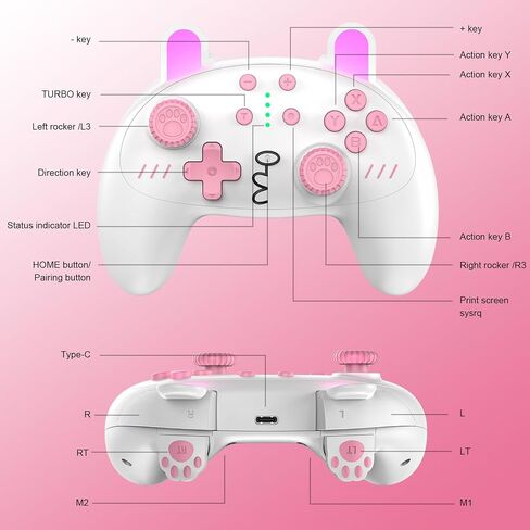 وحدة تحكم Switch Pro، وحدة تحكم التبديل اللاسلكية لـ Switch OLED، Switch Lite، الكمبيوتر الشخصي، وحدة تحكم التبديل مع Turbo، حركة 6 محاور، وحدة تحكم Pink Cute Bunny Switch Pro مع اهتزاز، قابلة للبرمجة in Saudi Arabia