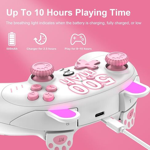 وحدة تحكم Switch Pro، وحدة تحكم التبديل اللاسلكية لـ Switch OLED، Switch Lite، الكمبيوتر الشخصي، وحدة تحكم التبديل مع Turbo، حركة 6 محاور، وحدة تحكم Pink Cute Bunny Switch Pro مع اهتزاز، قابلة للبرمجة in Saudi Arabia