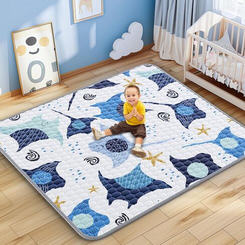 Baby Play Mat 71x59inch - Thick One-Piece Crawling Mats with Non-Slip Pattern - Large Baby Cushioned for Playpen - Soft Floor Padded for Babies Toddlers - Foldable Machine Washable Playmats in Kuwait