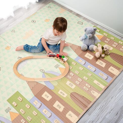 Sorbus Foldable Baby Play Mat, Kids Foam Mats for Floor with Travel Bag - Waterproof Foldable Play Mats for Babies, Infants, Toddlers, and Kids Playtime & Tummy Time 78x70x0.4 (Road Trip Route) in Kuwait