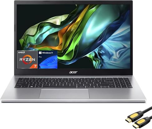 كمبيوتر محمول acer Aspire 3 للأعمال والطلاب، شاشة 15.6 بوصة FHD، AMD 8-Cores Ryzen 7 5700U (حتى 4.3 جيجا هرتز)، ذاكرة الوصول العشوائي 64 جيجابايت، 2 تيرابايت NVMe SSD، لوحة مفاتيح، WiFi 6، RJ45، كاميرا ويب، HDMI، USB-C، كابل SPS HDMI، ويندوز 11 برو in Saudi Arabia