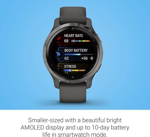 Garmin Venu 2S, Smaller-Sized GPS Smartwatch with Advanced Health Monitoring and Fitness Features, Slate Bezel with Graphite Case and Silicone Band, (010-02429-00) (Renewed) in Saudi Arabia