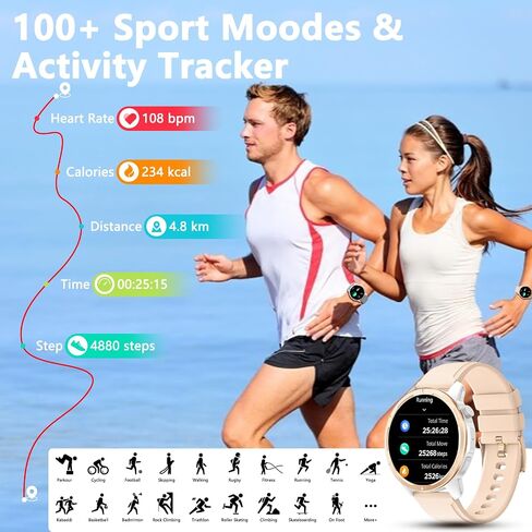 Smat Watch for Men Women ,Phone Call(Make & Answer) Smartwatch,P68 Waterproof, Fitness Tracker, Pedometer, Message Notification,Music Player,Health Monitor,Compatible with iOS Android Phones (Beige) in Saudi Arabia