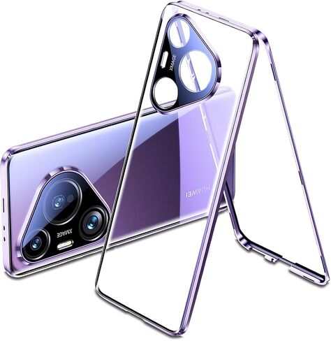 حافظة QUIETIP متوافقة مع هاتف Huawei Pura 70 Pro & Pura 70 Pro+ Plus، إطار معدني مغناطيسي مزدوج الجوانب وغطاء زجاجي شفاف مقاوم للكسر، أرجواني in Saudi Arabia