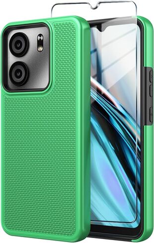 حافظة هاتف BLU View 5 مع واقي شاشة من الزجاج المقوى، غطاء حماية مزدوج الطبقات عالي التحمل ضد الصدمات لهاتف BLU View 5 (أخضر) in Kuwait
