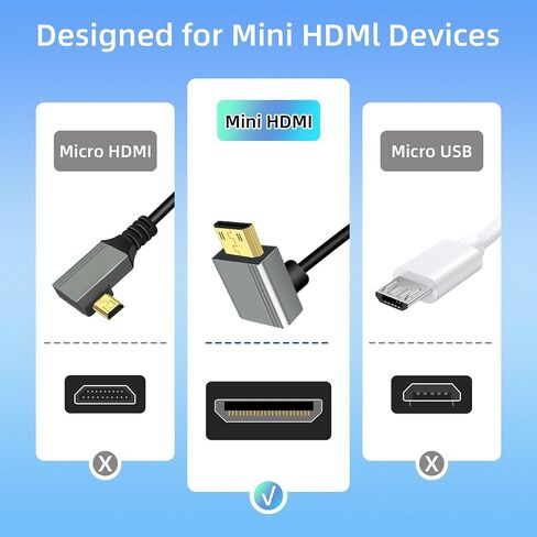 8K Mini HDTV to HDTV Adapter Cable,90 Degree Left Angle Mini hdtvMale to hdtvMale 8K@60Hz 4K@120Hz hdtv2.1 Cord,Compatible with Laptop,TV,Camcorder etc.(50cm) in Saudi Arabia