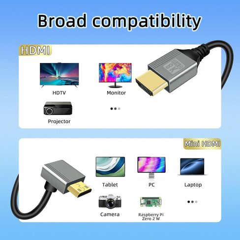 8K Mini HDTV to HDTV Adapter Cable,90 Degree Left Angle Mini hdtvMale to hdtvMale 8K@60Hz 4K@120Hz hdtv2.1 Cord,Compatible with Laptop,TV,Camcorder etc.(50cm) in Saudi Arabia