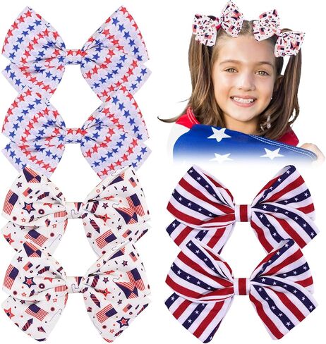 6 Pcs 4th of July American Flag Hair Bows for Girls,Fourth of July Independence Day Hair Accessories Patriotic Hair Bows Clips for Girls Toddler Children (Flag a) in Saudi Arabia