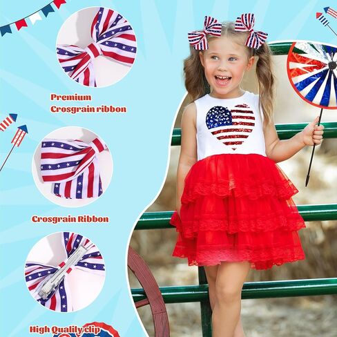 6 Pcs 4th of July American Flag Hair Bows for Girls,Fourth of July Independence Day Hair Accessories Patriotic Hair Bows Clips for Girls Toddler Children (Flag a) in Saudi Arabia