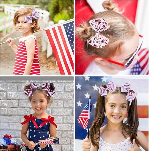 6 Pcs 4th of July American Flag Hair Bows for Girls,Fourth of July Independence Day Hair Accessories Patriotic Hair Bows Clips for Girls Toddler Children (Flag a) in Saudi Arabia