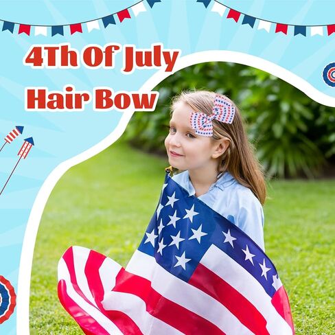 6 Pcs 4th of July American Flag Hair Bows for Girls,Fourth of July Independence Day Hair Accessories Patriotic Hair Bows Clips for Girls Toddler Children (Flag a) in Saudi Arabia