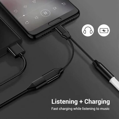 محول سماعة رأس وشاحن USB C إلى 3.5 مم - 2 في 1 USB C إلى Aux Audio Jack مع PD 60W شحن سريع دونجل سماعة أذن / سماعة رأس لهاتف iPhone 15 Android Samsung Galaxy، Google Pixel USB Type C in Kuwait