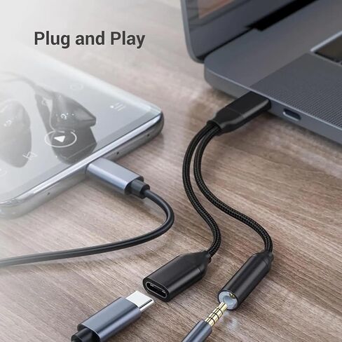 محول سماعة رأس وشاحن USB C إلى 3.5 مم - 2 في 1 USB C إلى Aux Audio Jack مع PD 60W شحن سريع دونجل سماعة أذن / سماعة رأس لهاتف iPhone 15 Android Samsung Galaxy، Google Pixel USB Type C in Kuwait