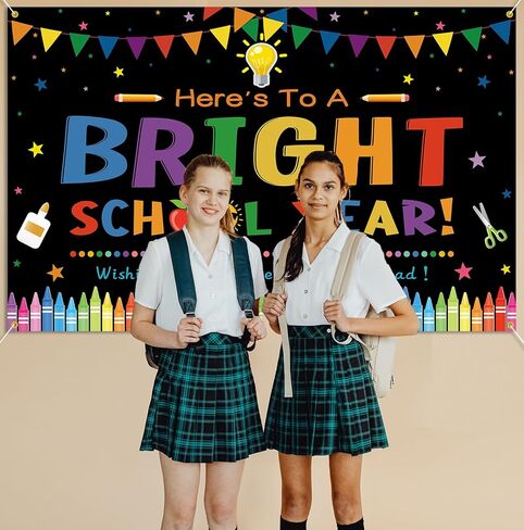 لافتة خلفية للعام الدراسي المشرق للعودة إلى المدرسة، خلفية تصوير فوتوغرافي لليوم الأول من المدرسة، لافتة للأطفال في الفصل الدراسي للعودة إلى المدرسة، ديكور خلفية لحفلات الصور، دعامات سوداء in Kuwait