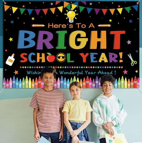 لافتة خلفية للعام الدراسي المشرق للعودة إلى المدرسة، خلفية تصوير فوتوغرافي لليوم الأول من المدرسة، لافتة للأطفال في الفصل الدراسي للعودة إلى المدرسة، ديكور خلفية لحفلات الصور، دعامات سوداء in Kuwait