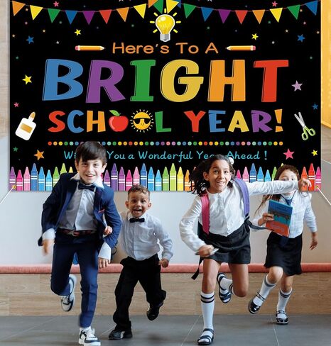 لافتة خلفية للعام الدراسي المشرق للعودة إلى المدرسة، خلفية تصوير فوتوغرافي لليوم الأول من المدرسة، لافتة للأطفال في الفصل الدراسي للعودة إلى المدرسة، ديكور خلفية لحفلات الصور، دعامات سوداء in Kuwait