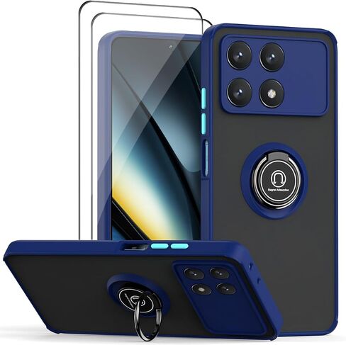 QUIETIP Case Compatible with Xiaomi Poco F6 Pro 5G with Screen Protector,TPU + Hard PC Shockproof Magnetic Ring Car Mount Stand Cover,Blue in Kuwait