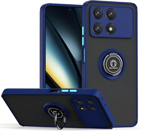 QUIETIP Case Compatible with Xiaomi Poco F6 Pro 5G with Screen Protector,TPU + Hard PC Shockproof Magnetic Ring Car Mount Stand Cover,Blue in Kuwait