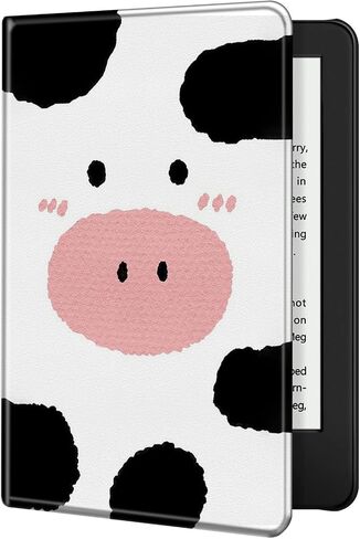 حافظة لجهاز Kindle Paperwhite الجيل الحادي عشر 6.8 بوصة 2021 غطاء ذكي من جلد البولي يوريثان مع خاصية النوم التلقائي، غطاء خلفي ناعم من مادة TPU لجهاز Kindle Paperwhite 2021 والإصدار المميز، طباعة بقرة لطيفة in Kuwait